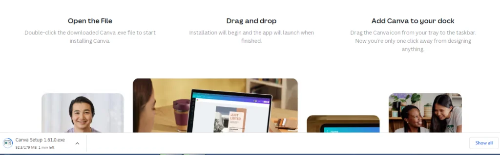 Follow instructions after download the canva